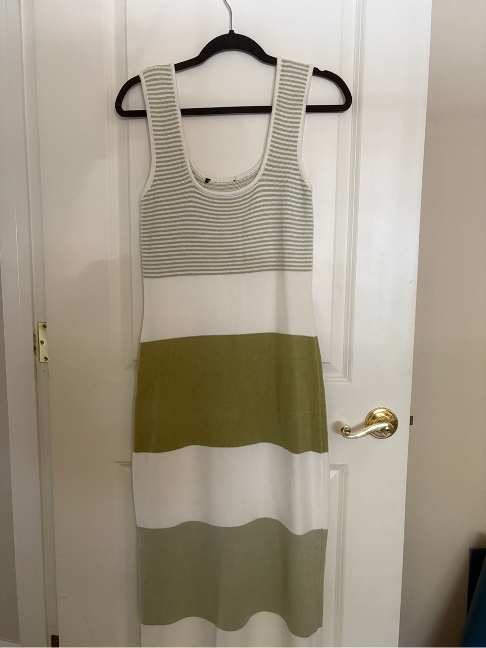 Lulu's Striped Sleeveless Knit Maxi Dress in Cream and Olive